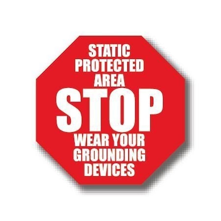 Ergomat 16in OCTAGON SIGNS - STOP Static Protected Area-Wear your Grounding DSV-SIGN 256 #4050 -UEN